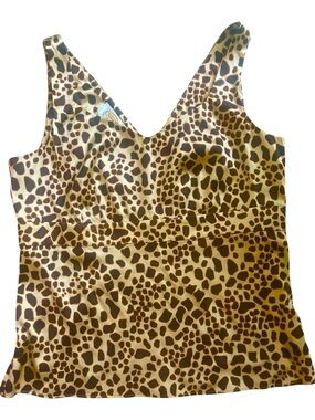 Talbots Silk Camisole Top Brown Cream Cheetah Leopard Animal Print Lightweight